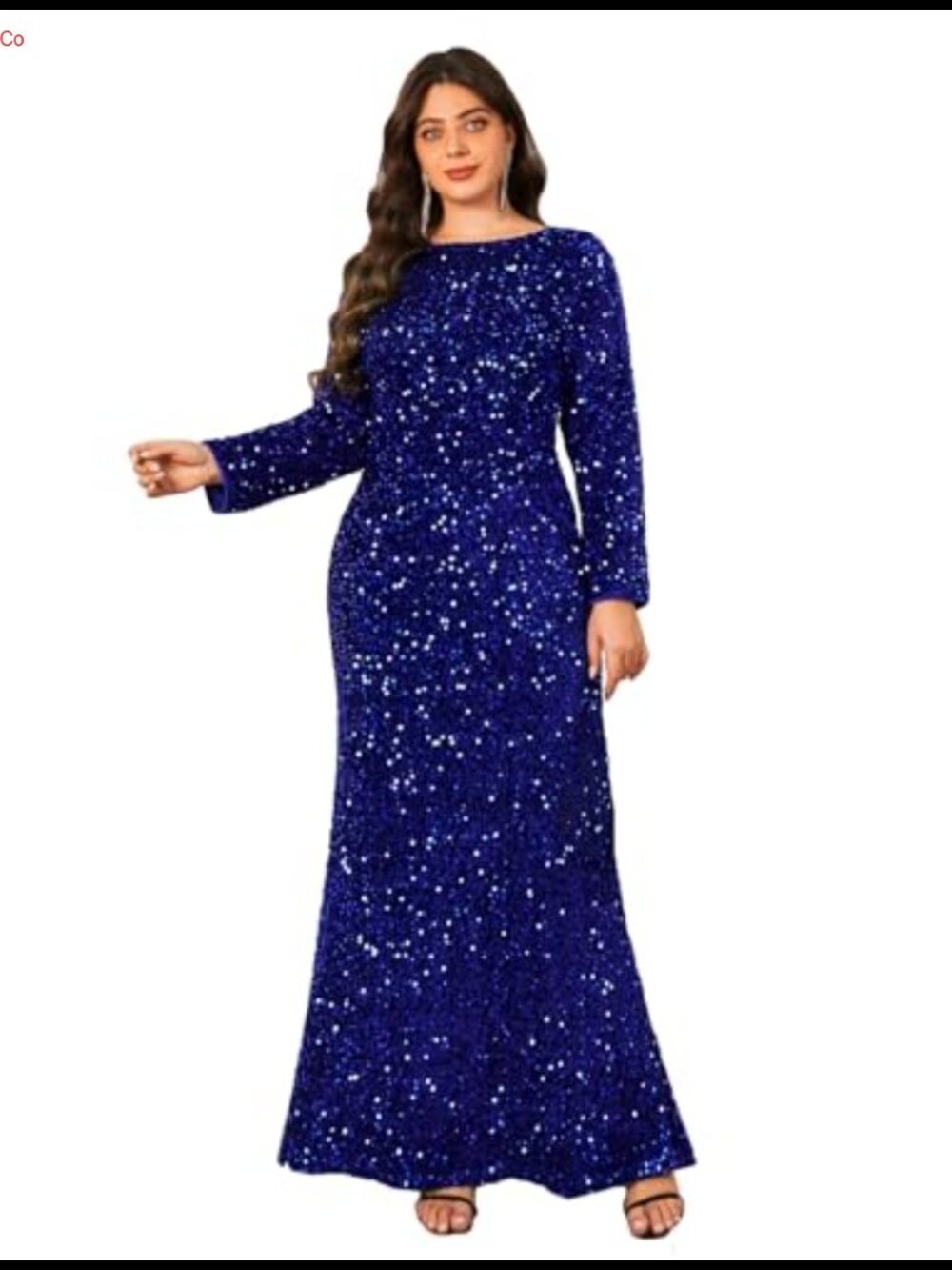 Velvet Sequin Bodycon Maxi Dress Long Sleeve Boat Neck Formal Evening Gown